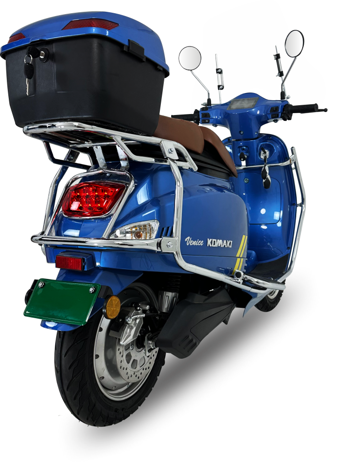 KOMAKI VENICE DARK BLUE COLOURED E-SCOOTER REAR VIEW IMAGE