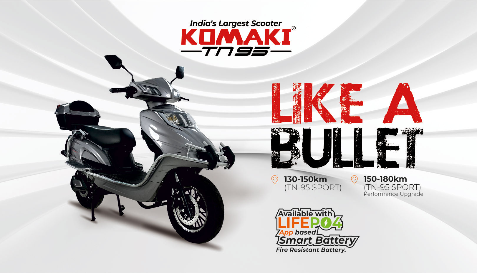 KOMAKI TN-95 SILVER COLOURED E-SCOOTER IMAGE